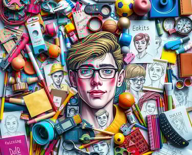 un homme avec des lunettes, un crayon et des crayons
