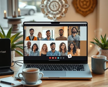 un écran d'ordinateur portable affichant une conversation vidéo avec un chat vidéo