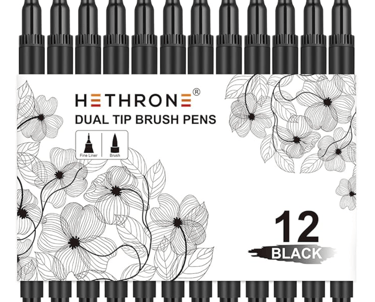dual tip brush pens in black