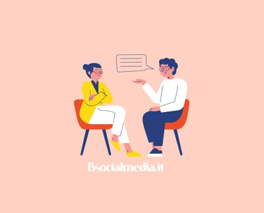 Flat vector illustration of a social media consultation or professional interview between two people.
