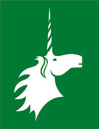 a white unicorn with a green background