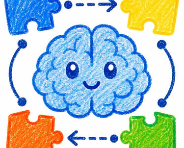 Cerebro conectado con piezas que representa el pensamiento lógico.