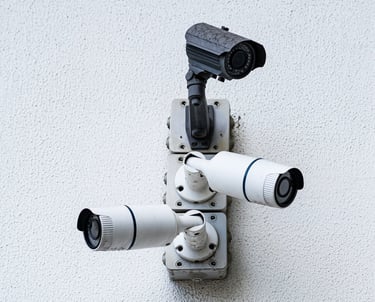 Sistema di videosorveglianza professionale montato su parete in cemento