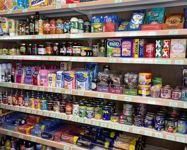 Westbury-sub-Mendip Community Shop shelving stacked with a massive variety of products