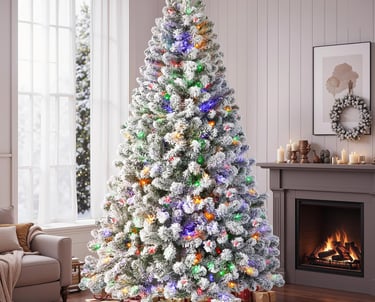 a christmas tree with a christmas tree in the middle of a living room