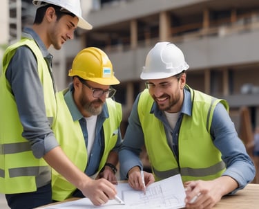 A team of professionals discussing property plans.