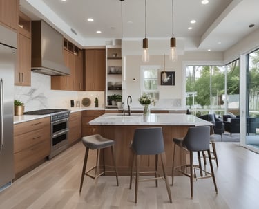 A large multi-story building with numerous windows, known for its luxurious design, stands next to a body of water surrounded by greenery. The structure has a prominent and elegant architectural style. In front, there is a green area with trees, shrubs, and a brand-name retail shop with 'Louis Vuitton' signage.