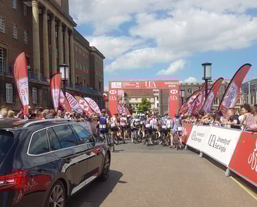 a group of athletes ready to start a race at a championships