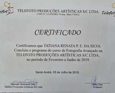 Fotógrafa Taty Pacheco Certificado Fotografia Avançado