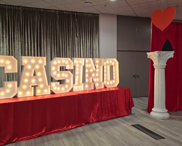 marquee letters spelling out casino with casino decorations