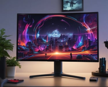 A row of high-end gaming computers on sleek desks, featuring RGB lighting and gaming accessories. The computers are housed in transparent cases with visible components, emitting a red glow. Comfortable gaming chairs with ergonomic design are positioned next to the desks, and the room's ceiling is modern with recessed lighting.