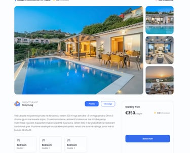 Stay n’Jug listing interface showing details of a vacation apartment