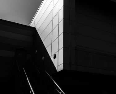 High contrast photo of modern building in shadow and bright light at Nottingham University