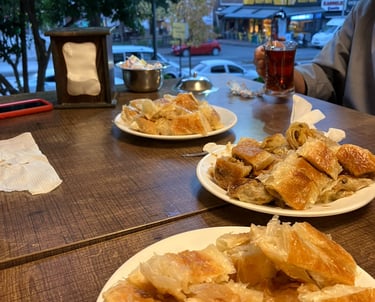 Traditional Borek breakfast, halal food Türkiye