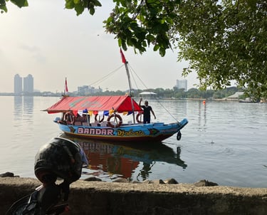 Beach and bay area with boat Jakarta, Indonesia