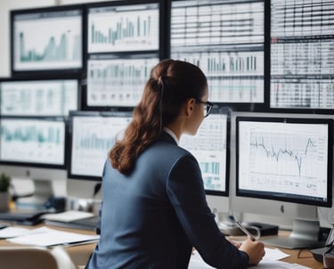 Two people engaged in a workflow process in what appears to be a well-organized storage area. One person is using a tablet device, possibly for inventory management, while holding a small item. The background consists of a series of labeled drawers or cabinets, suggesting an organized system for item storage.