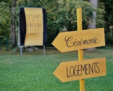 Panneau de bienvenue et panneau directionnels cérémonie et logements 