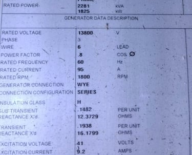 3616B, 13,800v. 60 Hz. Diesel Generators