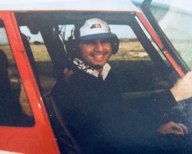 a man in a helicopter