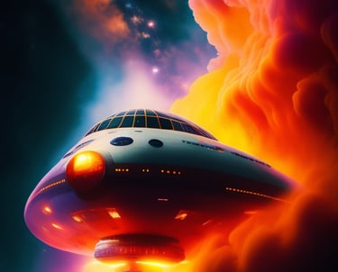 Starship bursting through fire 