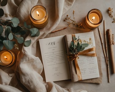 a book with candles and candles on a table