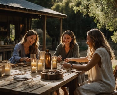 Atelier DIY extérieur avec création de bougies ou souvenirs personnalisés lors d'un mariage