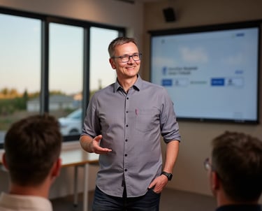 Inhaber Rolf Burkert als Coach, Meetingraum Kunde