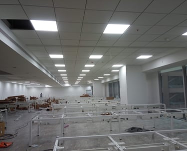 installing workstations & electrical lighting in office