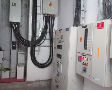 electrical room with cabels and panels