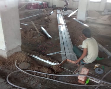 laying the cable trunks in the floor