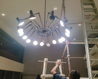 chandelier in a duplex apartment