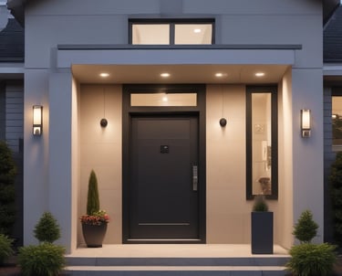 Smart home with video doorbell at front entrance for security