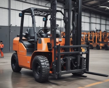 A technician servicing forklift in a workshop.