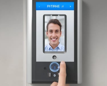 An image of a security alarm panel with blinking lights and buttons.