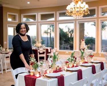 Wedding planner, Jacquelyn Mendoza at reception table