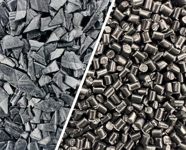 Material antes y despues de ser peletizado