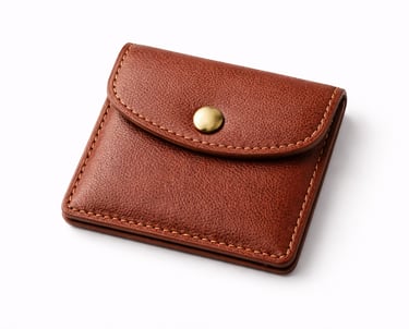 Small leather coin purse with snap closure and rounded edges