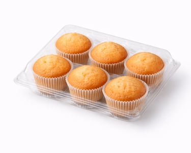 Ready-to-pack cupcakes in tray packaging for bakery and snack supply