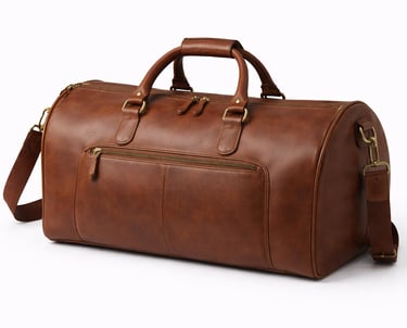 Large leather duffle bag with zipper closure and travel-friendly design