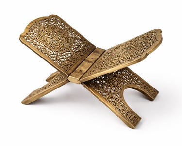 Decorative metal Quran stand (Rehal) with engraved Islamic patterns