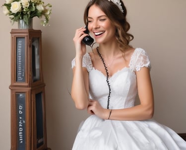 woman holding yellow rotary telephone