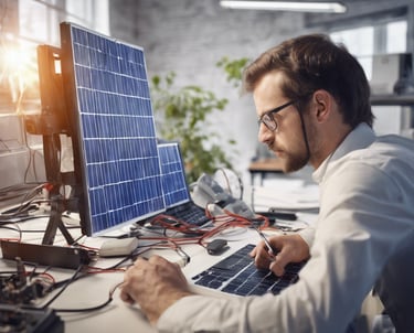 Persona che lavora ad un progetto fotovoltaico al PC