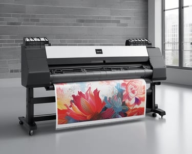 A black HP printer is positioned on a metal shelf in a storage area. The printer has opened compartments and trays, with an additional tray containing some white paper loaded into it. The surroundings include other electronic devices and boxes on the same and nearby shelves.