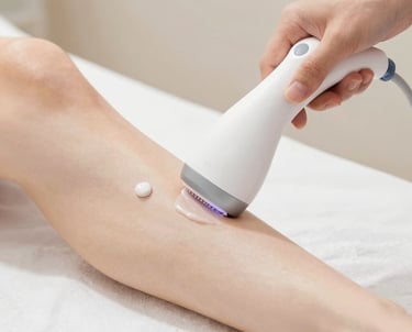 Close-up of smooth skin after a professional hair removal session in a calming spa setting.