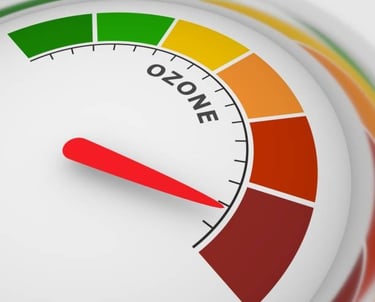 Medidor de nivel de ozono con indicador de color en la zona roja