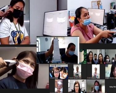 a group of people wearing masks on a video conference