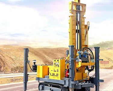 Crawler mounted hydraulic core drilling rig on a construction site for geological exploration and mining.