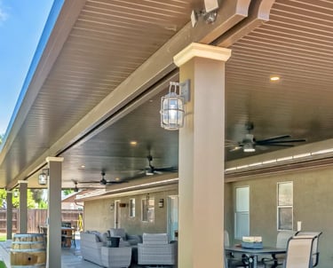Large solid Alumawood roof mounted shade structure in Menifee California.