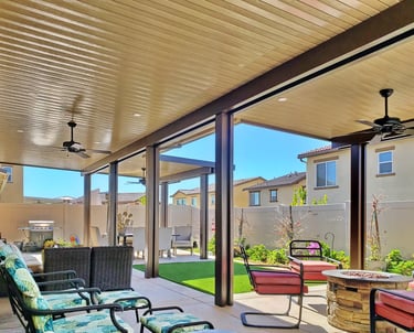 Patio area with firepit and patio furniture,