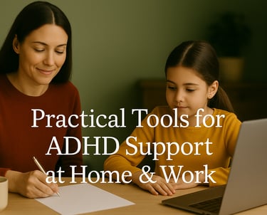 Mother and daughter working through an ADHD workbook together at home